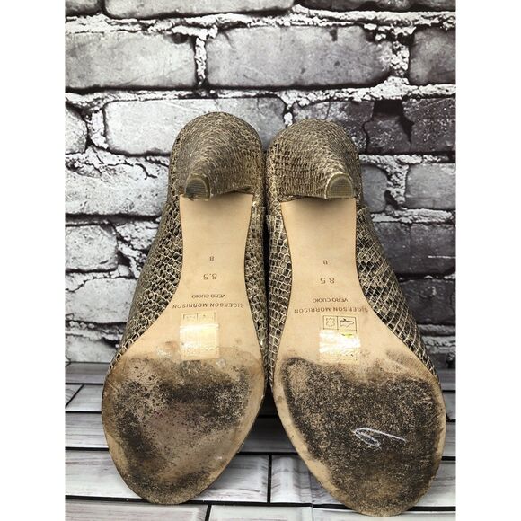 Sigerson Morrison Gold Leather Peep Toe Ankle Strap Dress Heels Women 8.5US/39EU - Picture 15 of 16